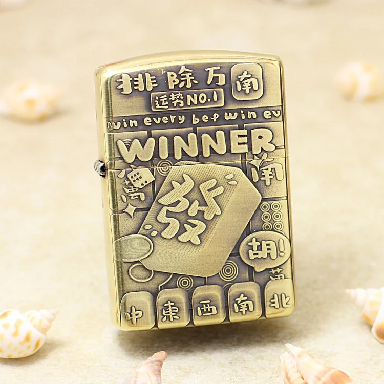 

Genuine Zippo mahjong oil lighter copper windproof cigarette Kerosene lighters Gift with anti-counterfeiting code