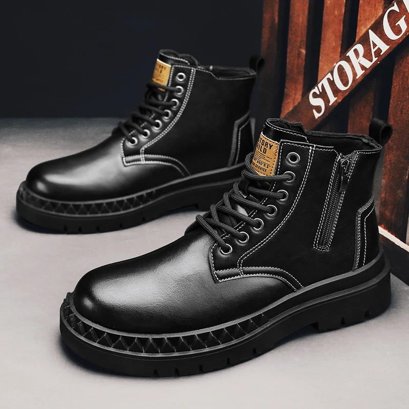 Classic Black Men's Leather Boots High Top Zipper Comfortable Men's Winter Boots Non-slip Waterproof Casual Ankle Boots For Men
Classic Black Men's Leather Boots High Top Zipper Comfortable Men's Winter Boots Non-slip Waterproof Casual Ankle Boots For Men