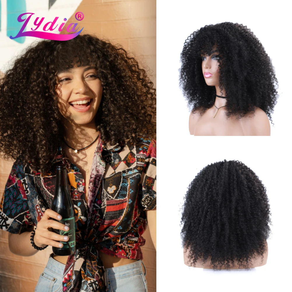 

Lydia Afro Kinky Curly 18Inch Synthetic Loose Dancing Full Women Wavy Wigs Kanekalon High Temperature Daily Party 45cm T1B/Grey
