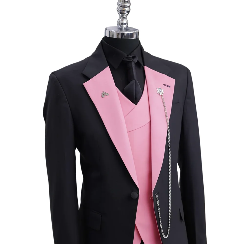 Black Pink Men Suits Patchwork 3 Piece Slim Fit Jacket Vest Pants Set/Wedding Groom Best Man Formal Costume Homme New Arrival
Black Pink Men Suits Patchwork 3 Piece Slim Fit Jacket Vest Pants Set/Wedding Groom Best Man Formal Costume Homme New Arrival