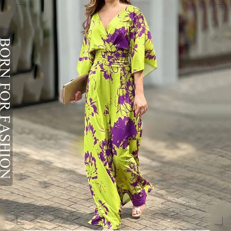 2023 New Chic Jumpsuit Women Deep V Neck Short Sleeve Printing Lace Up Backless Ruched Casual High Waist Wide Leg Pants
2023 New Chic Jumpsuit Women Deep V Neck Short Sleeve Printing Lace Up Backless Ruched Casual High Waist Wide Leg Pants