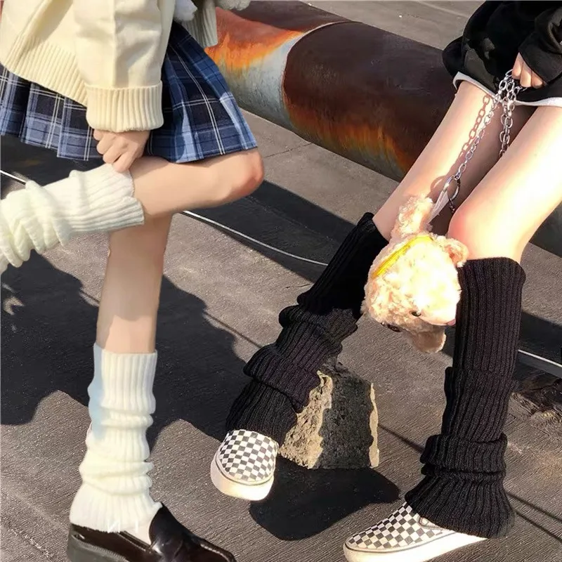 

75cm Leg Warmers Lolita Long Sock Calf Knee-length Stockings Cover Harajuku JK College Style Soft Knitted Women Pleated Stocking