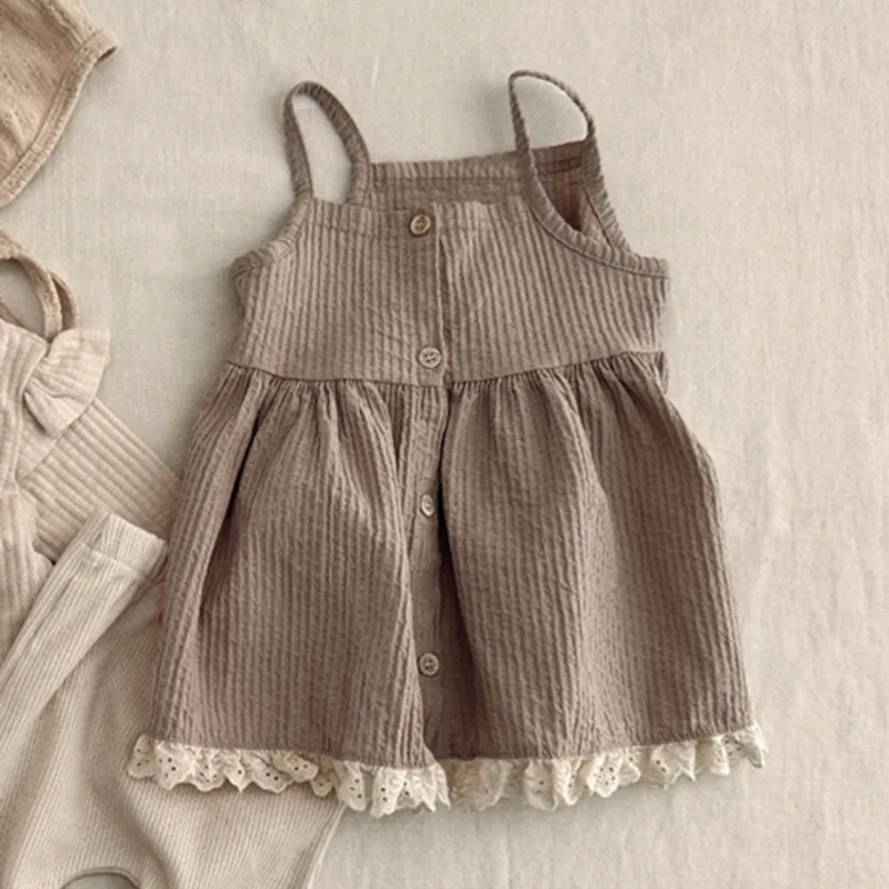 2025 Summer New Girls Sleeveless Sling Dress Solid Kids Casual Dress Cotton Baby Girl Lace Princess Dress Children Clothes 9 Sef9ce6d259f342ed89a3ef65d6aa6d48E