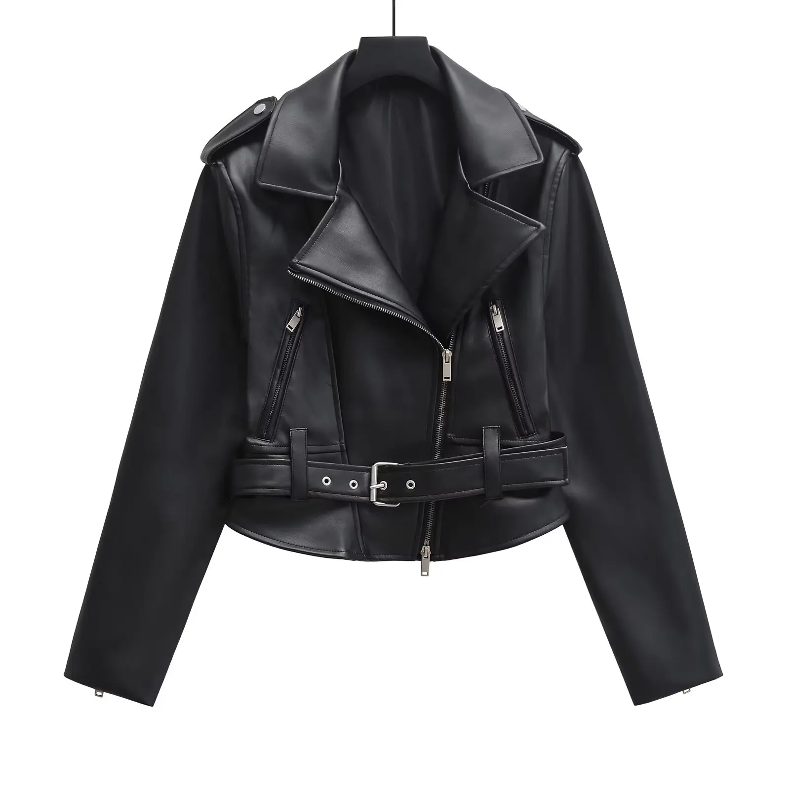Women New Fashion With Belt Locomotive style Cropped Faux Leather Jacket Coat Vintage Long Sleeve Female Outerwear Chic Tops
Women New Fashion With Belt Locomotive style Cropped Faux Leather Jacket Coat Vintage Long Sleeve Female Outerwear Chic Tops