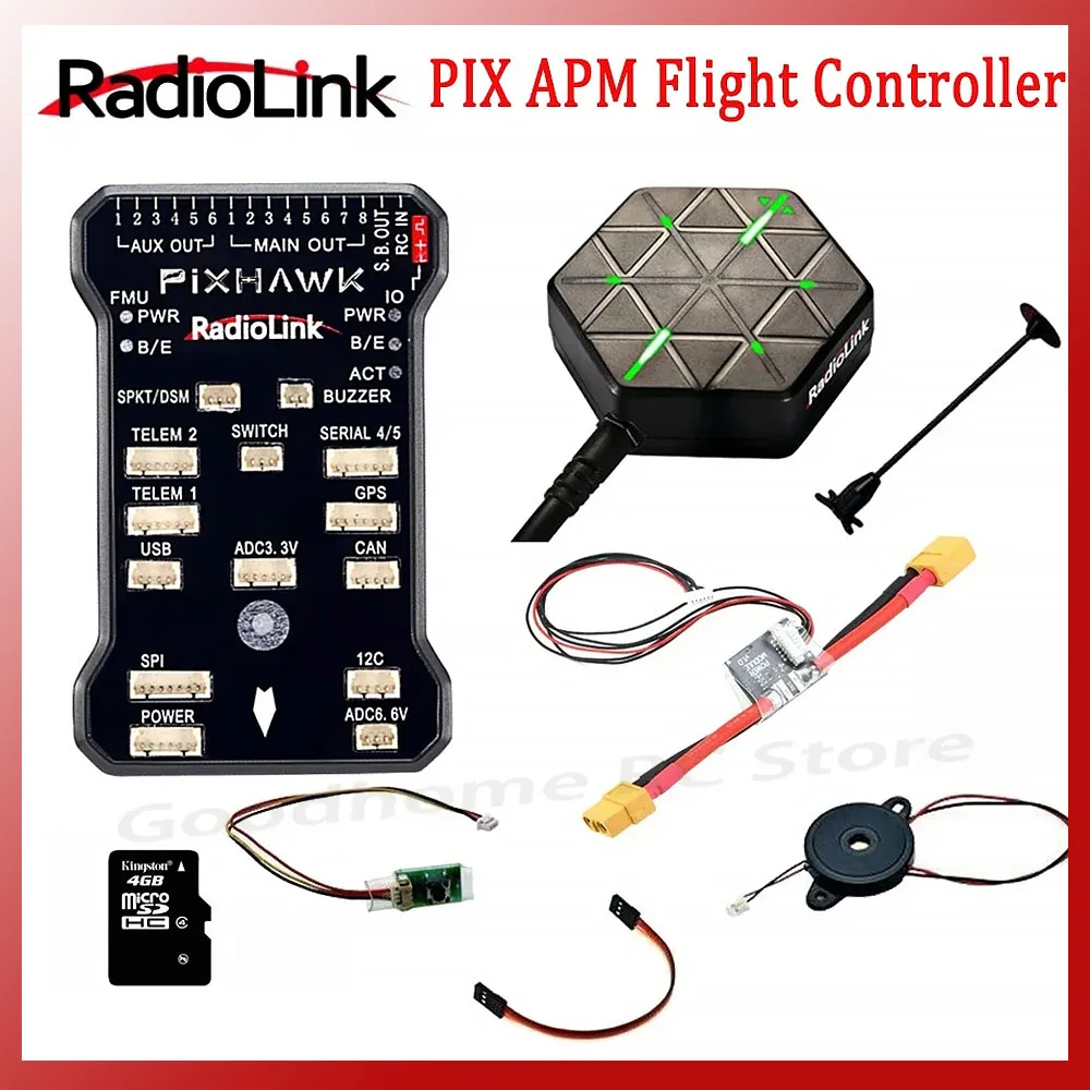 

Radiolink Pixhawk PIX APM Flight Controller Combo with GPS Holder M8N GPS Buzzer 4G SD Card Telemetry Module For FPV Drones