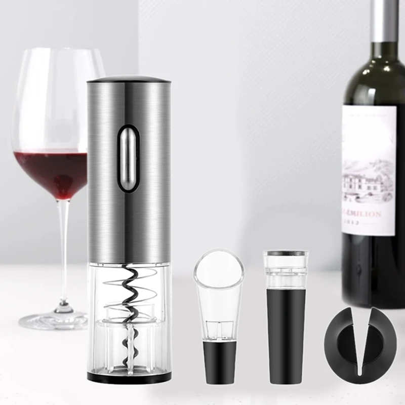 

4-In-1 Wine Bottles Opener Electric Wine Opener Rechargeable Corkscrew With Foil Cutter Vacuum Stopper And Wine Pourer