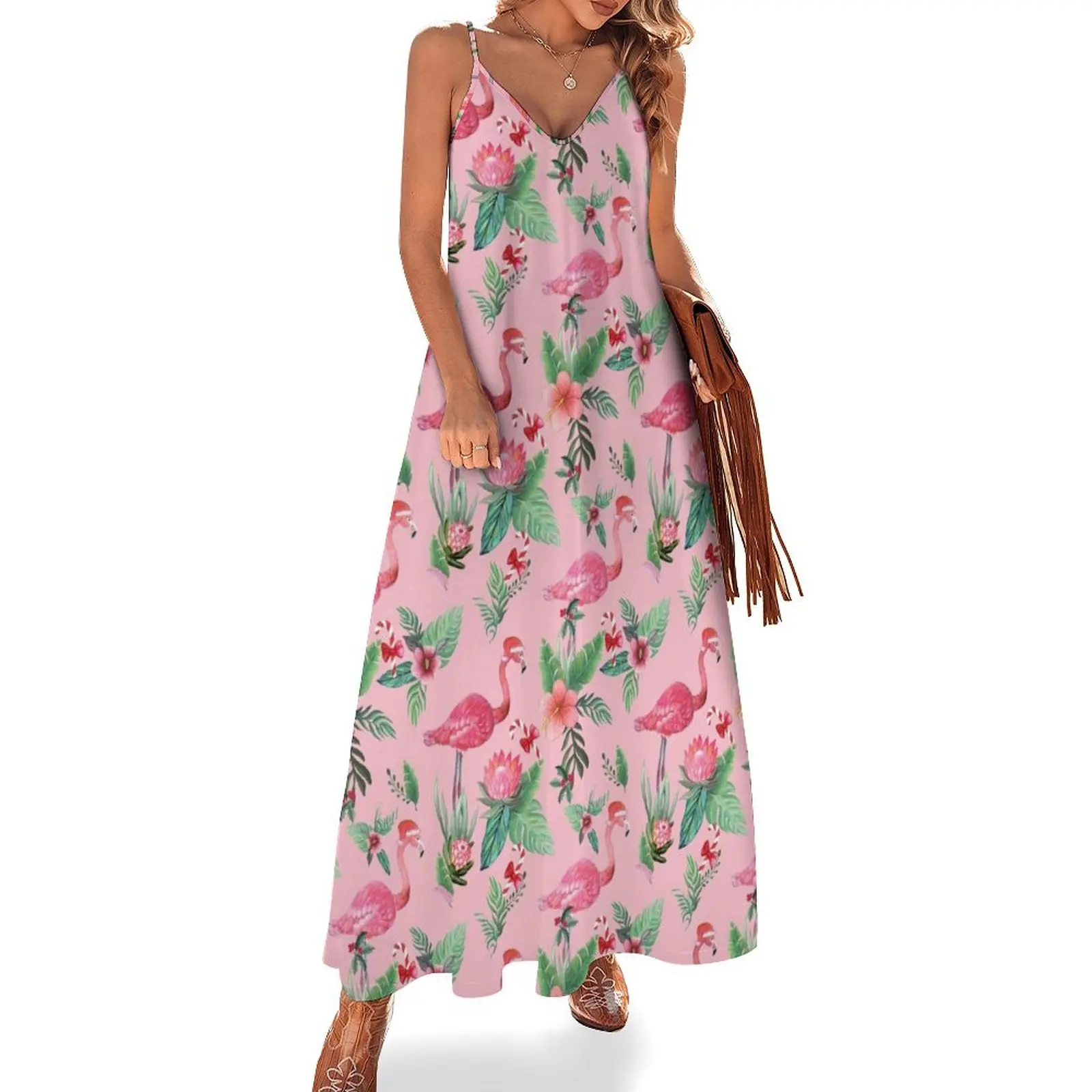 Pink Flamingo in Santa Hat with candy canes, holly and exotic flowers in watercolor Sleeveless Dress women dresses
Pink Flamingo in Santa Hat with candy canes, holly and exotic flowers in watercolor Sleeveless Dress women dresses