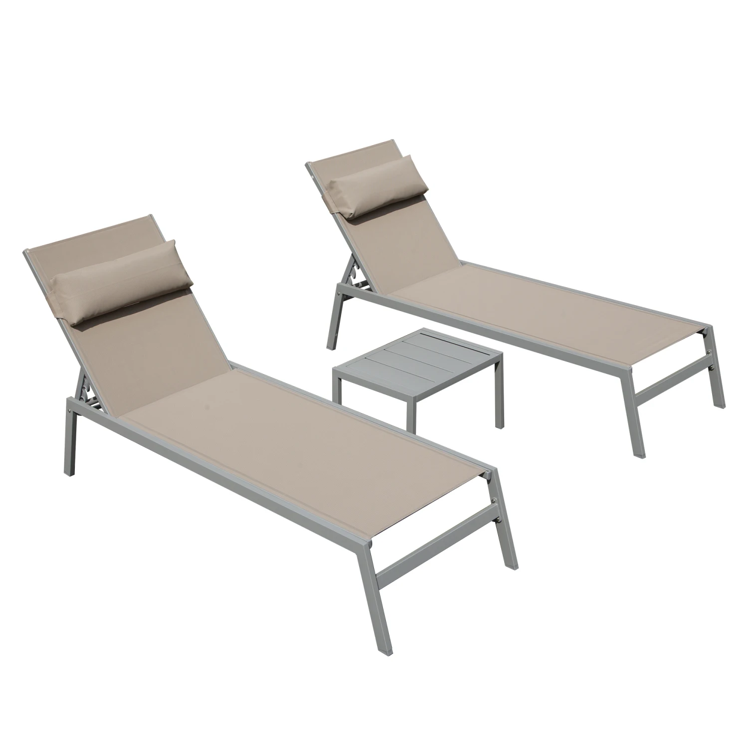 

Patio Chaise Lounge Set of 3, Aluminum Pool Lounge Chairs with Side Table, Outdoor Adjustable Recliner All Weather for Poolside,