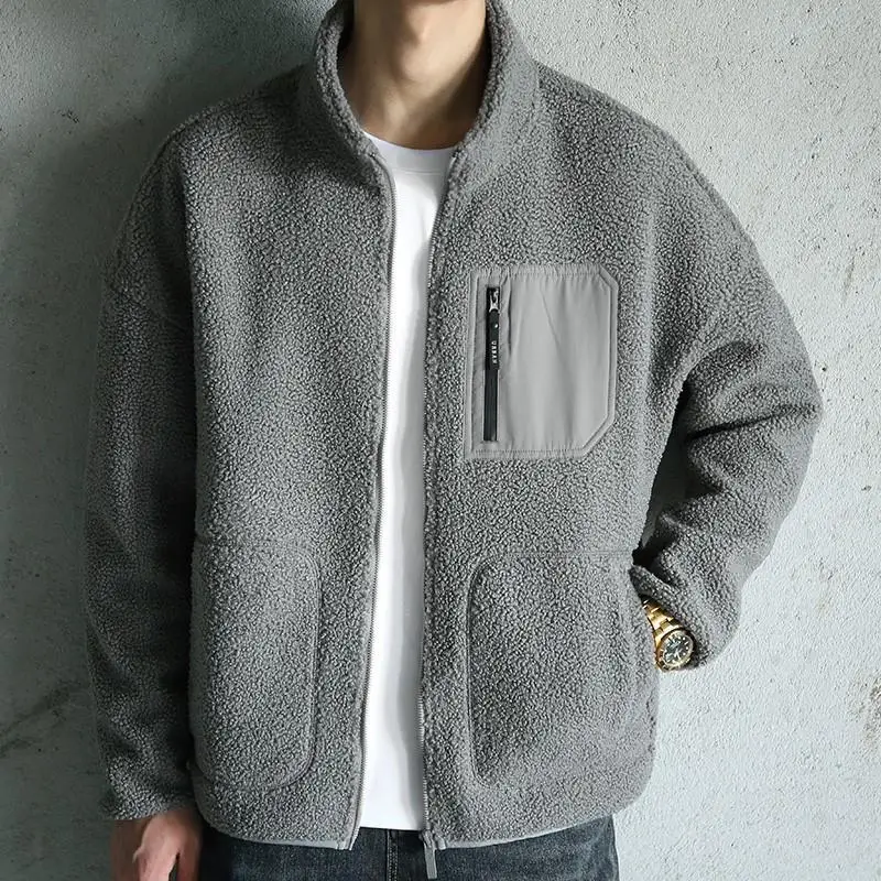 

2023 Autumn and Winter Men's Lamb Fleece Coat with Thickened Fleece and Loose Collar Shake Fleece Versatile Cotton Coat Top