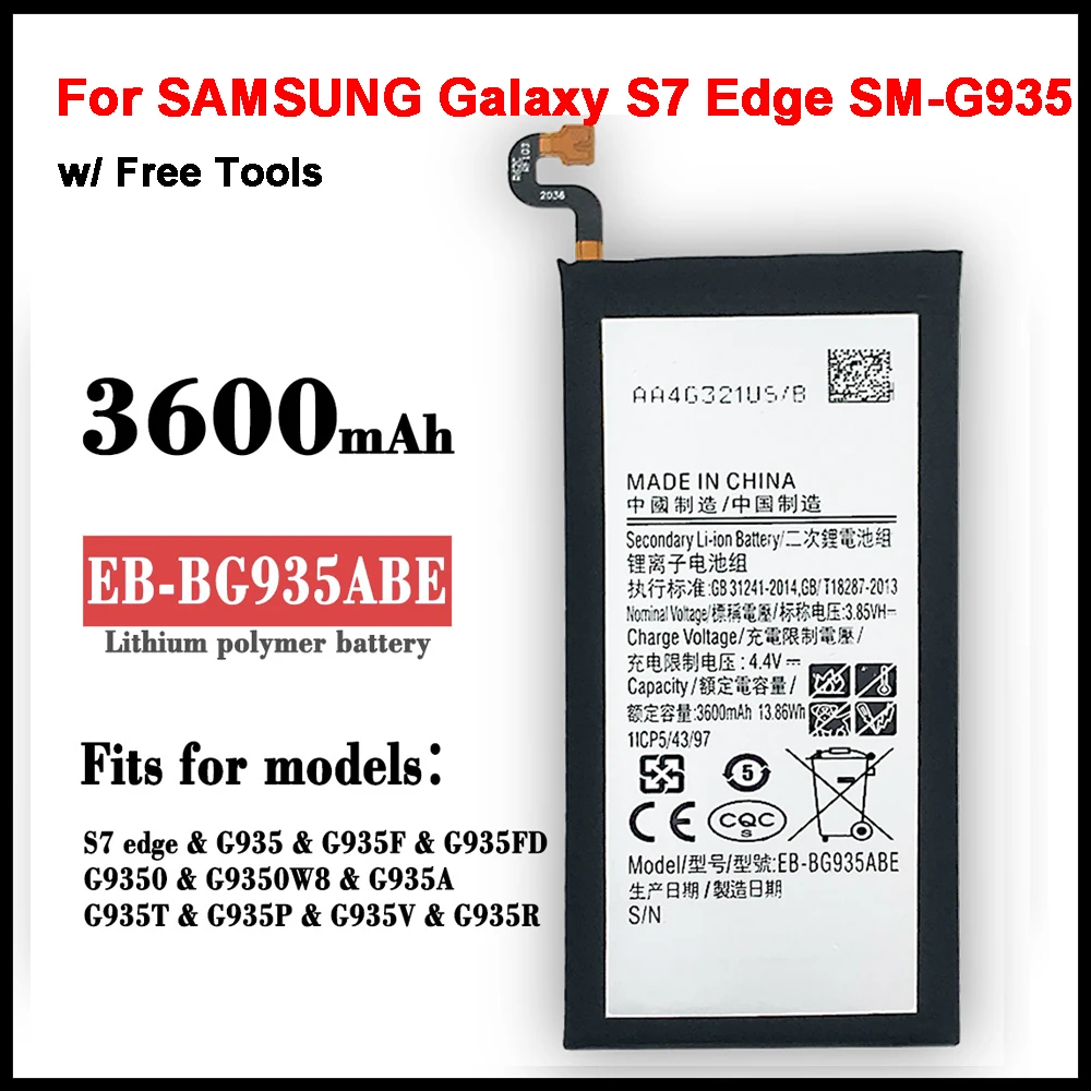 EB-BG935ABE 3600mAh аккумулятор для SAMSUNG Galaxy S7 Edge SM-G935 G9350 G935F G935FD G935W8 G9350 + Инструменты
EB-BG935ABE 3600mAh аккумулятор для SAMSUNG Galaxy S7 Edge SM-G935 G9350 G935F G935FD G935W8 G9350 + Инструменты