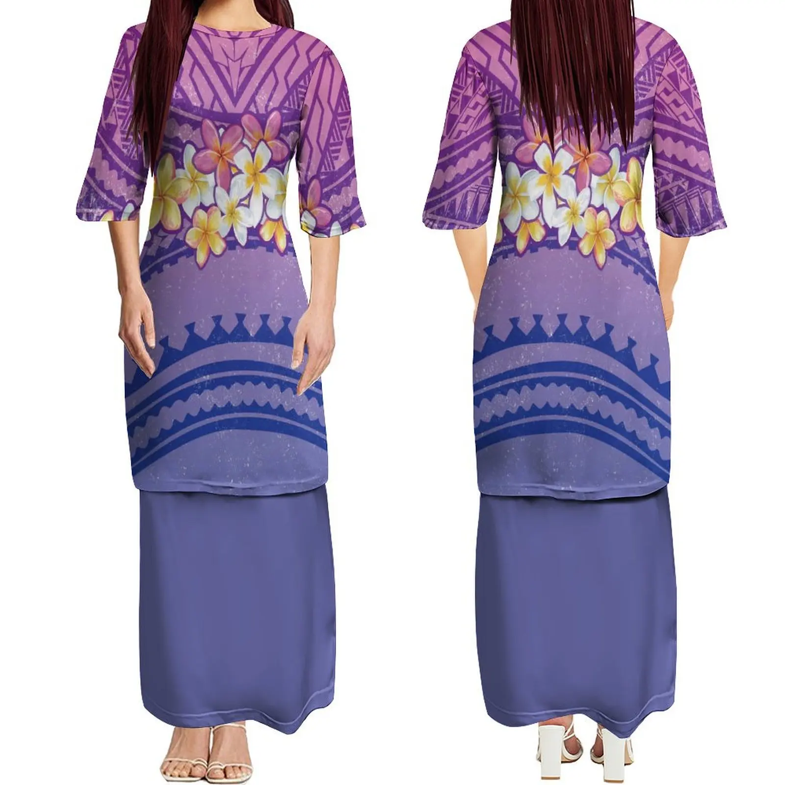 

2024 Summer Luxury Design Breathable Puletasi 2/3 Sleeve Dress Hawaii Polynesian Tribe High Quality Pletasi Dress Two-Piece Set