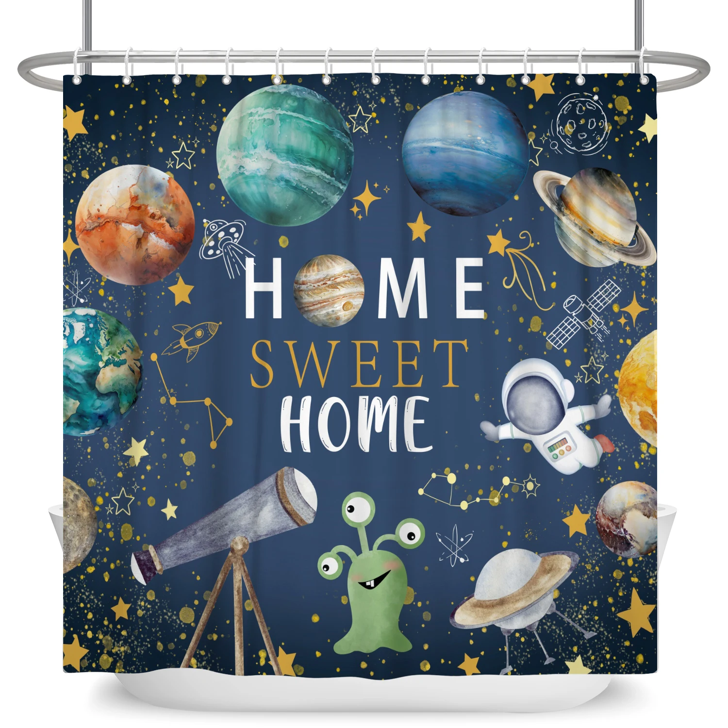 Outer Space Shower Curtain for Kids Boys Planets Astronaut Telescope Decorative Bath Curtain Fabric Waterproof Bathroom Curtain 
Outer Space Shower Curtain for Kids Boys Planets Astronaut Telescope Decorative Bath Curtain Fabric Waterproof Bathroom Curtain