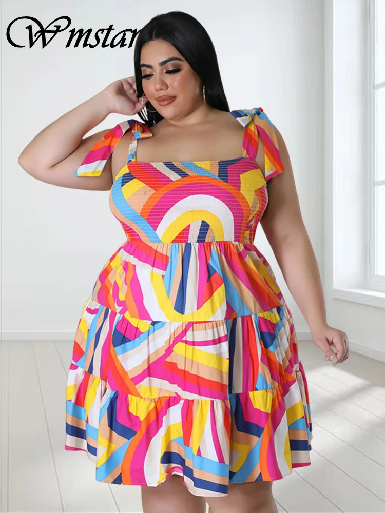 

Wmstar Plus Size Dresses for Women Summer 2023 Print Slip Print Big Hem Cute Elegant Birthday Maxi Dress Wholesale Dropshipping
