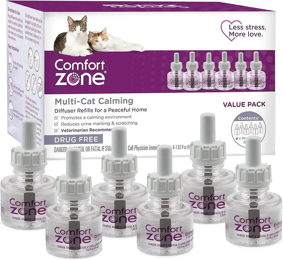 Набор запасных диффузоров для успокаивания кошек Comfort Zone: 6 шт. в упаковке, феромоны для снижения кошачьих боев, распыления и царапин
Набор запасных диффузоров для успокаивания кошек Comfort Zone: 6 шт. в упаковке, феромоны для снижения кошачьих боев, распыления и царапин