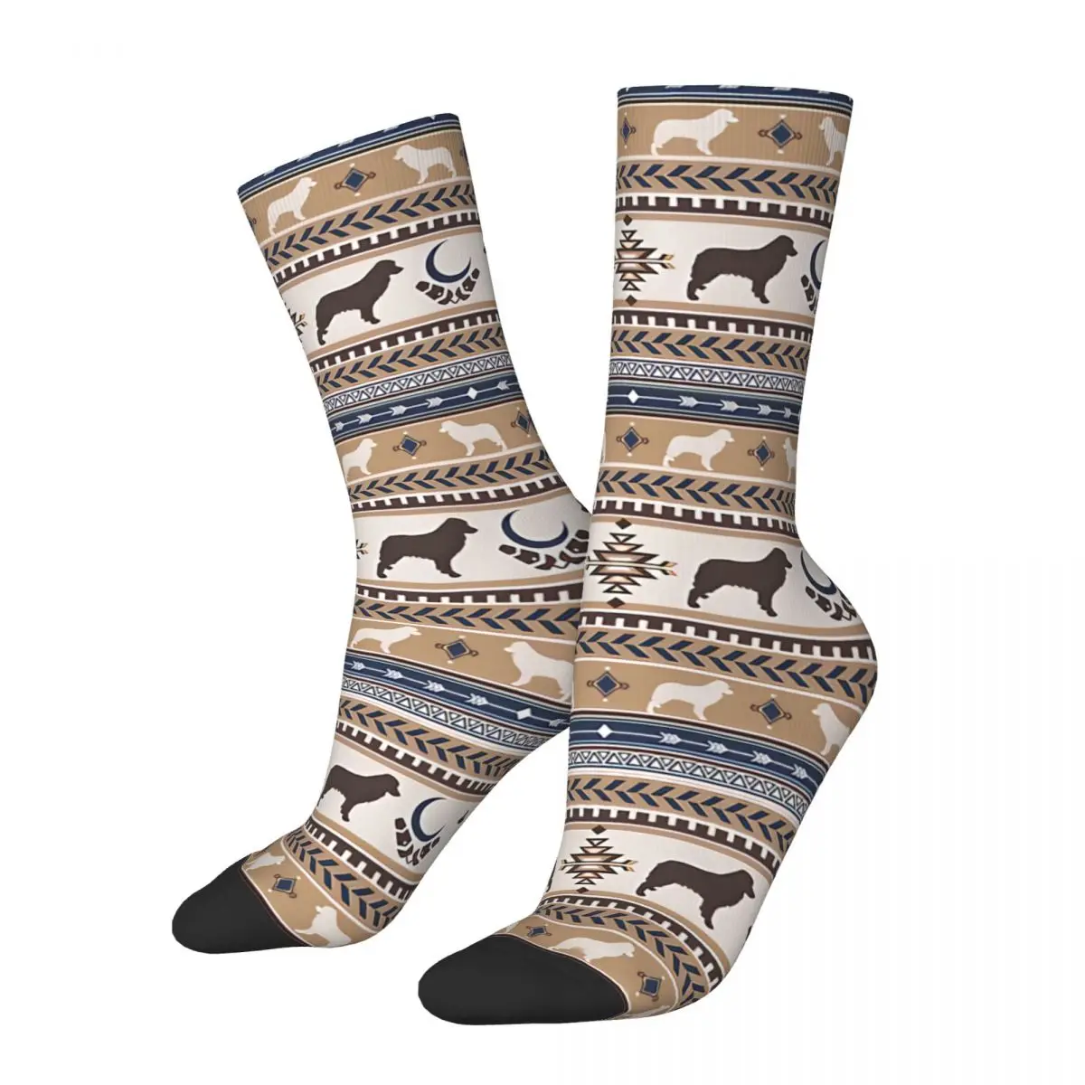 

Носки мужские в стиле бохо с собаками, винтажные сумасшедшие короткие носки с принтом австралийской овчарки, Харадзюку, с вышивкой