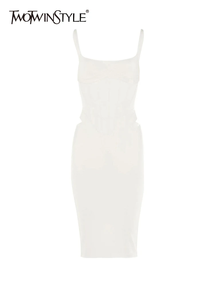 Женское платье с открытой спиной TWOTWINSTYLE, однотонное платье с квадратным воротником, без рукавов, высокой талией, 2023