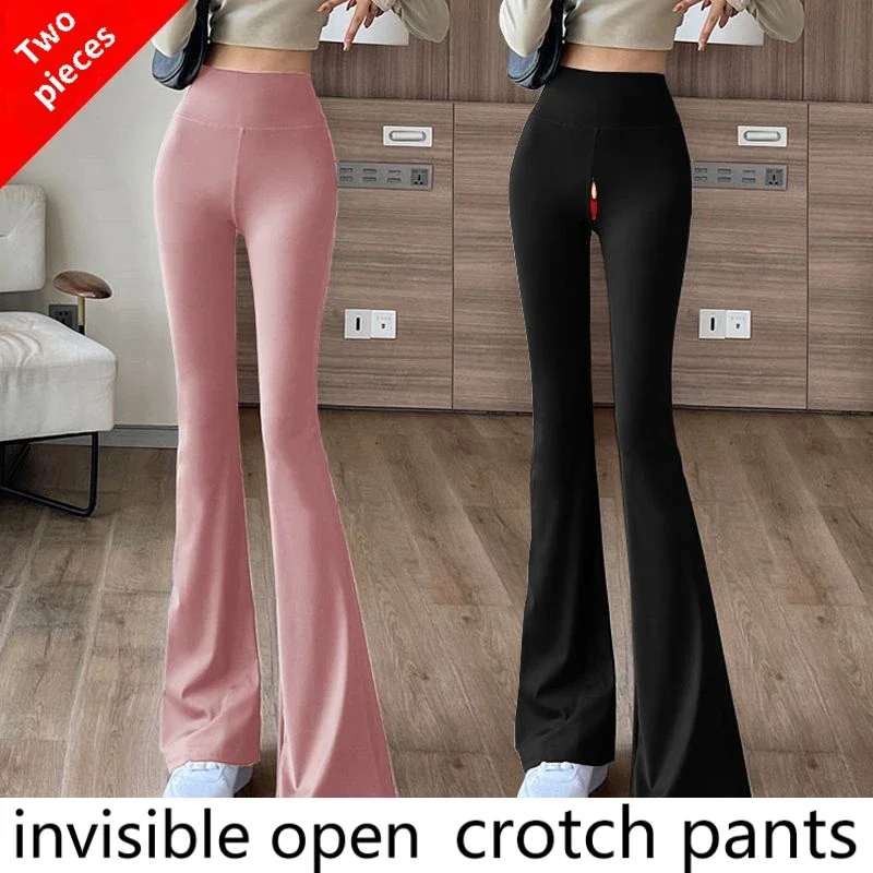 

Invisible seamless Open-crotch pants flared yoga pants for women wearing high waist hip lifting exercise pants for dating