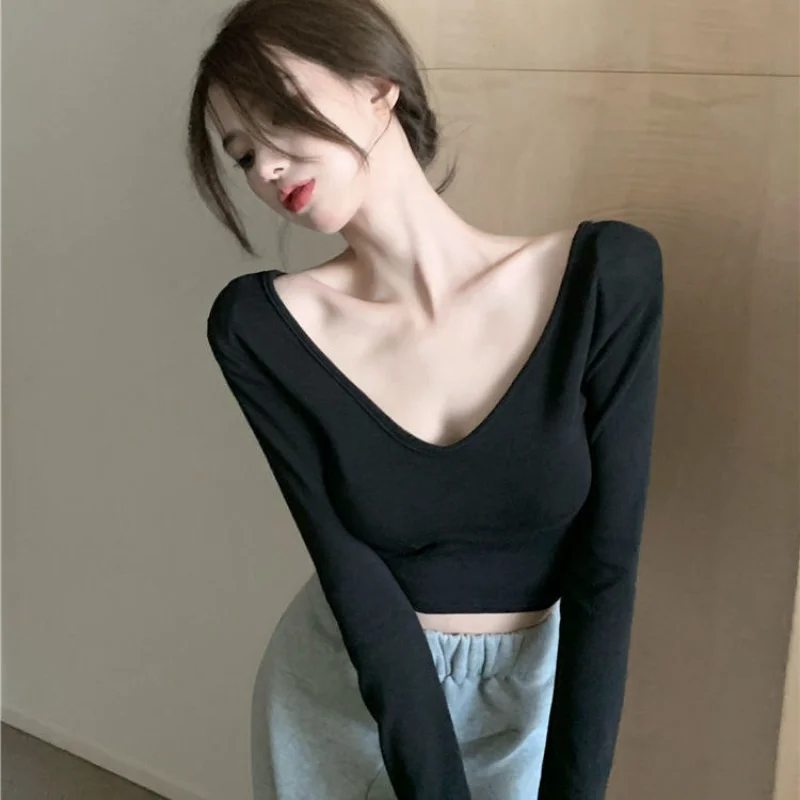 Spring Autumn Women Sexy V Neck T-shirt Slim Fit Long Sleeve Solid Color Off Shoulder Korean Sweet Tee Tops Basic Tshirt E984
Spring Autumn Women Sexy V Neck T-shirt Slim Fit Long Sleeve Solid Color Off Shoulder Korean Sweet Tee Tops Basic Tshirt E984