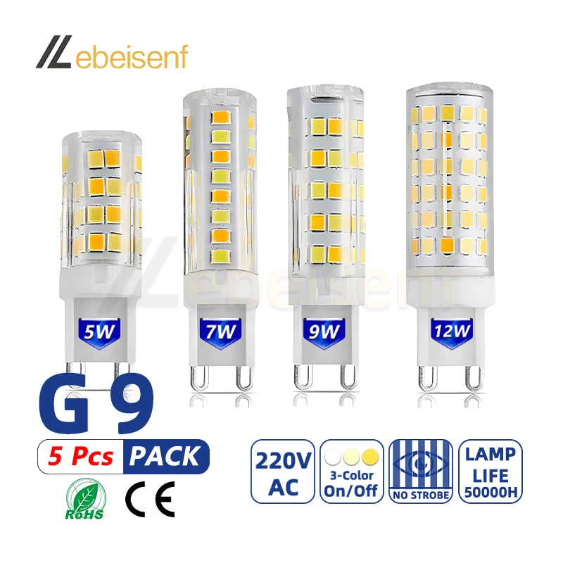 

5 Pcs Highlight G9 LED 3-Color Lamp Bulb AC 220V 5W 7W 9W 12W SMD2835 3000K 4000K 6000K Switch Control No Flicker Ceramic Lights