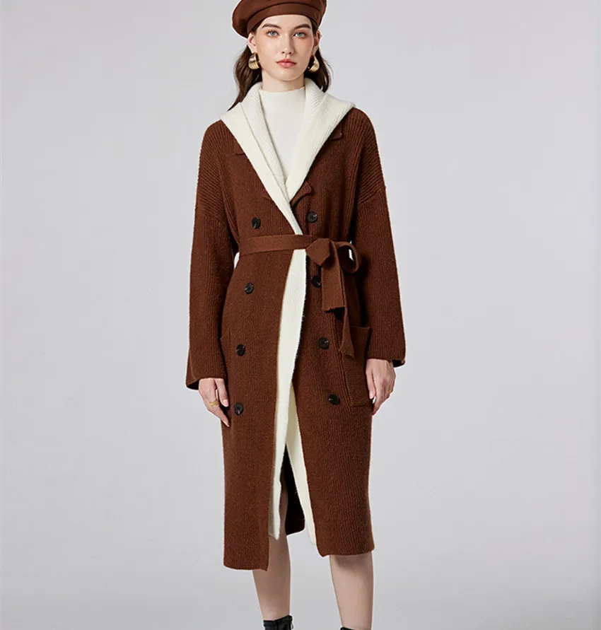 New Thickened Winter Control Color Patchwork Knitted Long Cardigan Coat Women Hooded Double-Breasted Loose Warm Sweater Outwear
New Thickened Winter Control Color Patchwork Knitted Long Cardigan Coat Women Hooded Double-Breasted Loose Warm Sweater Outwear