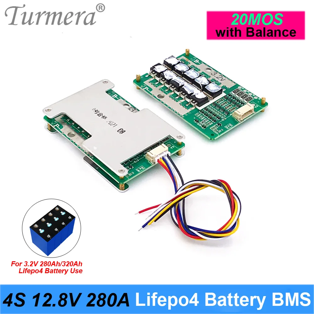 Turmera 4S 12.8V 280A Balance Lifepo4 Battery BMS Balance Protected Board for 3.2V 100Ah 200Ah 280Ah 320Ah Lifepo4 Batteries Use
Turmera 4S 12.8V 280A Balance Lifepo4 Battery BMS Balance Protected Board for 3.2V 100Ah 200Ah 280Ah 320Ah Lifepo4 Batteries Use