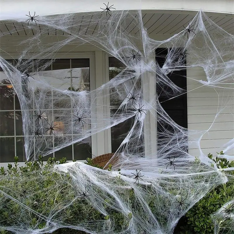 

Halloween Scary Party Scene Props White Stretchy Cobweb Spider Web Horror Halloween Decoration Fake Spiders Haunted House Decor