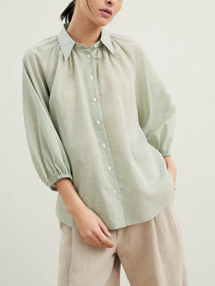 Women Beading Striped Three Quarter Sleeve Blouse 2023 Summer Ladies All-Match Turn-Down Collar Loose Simple Irregular Shirts
Women Beading Striped Three Quarter Sleeve Blouse 2023 Summer Ladies All-Match Turn-Down Collar Loose Simple Irregular Shirts