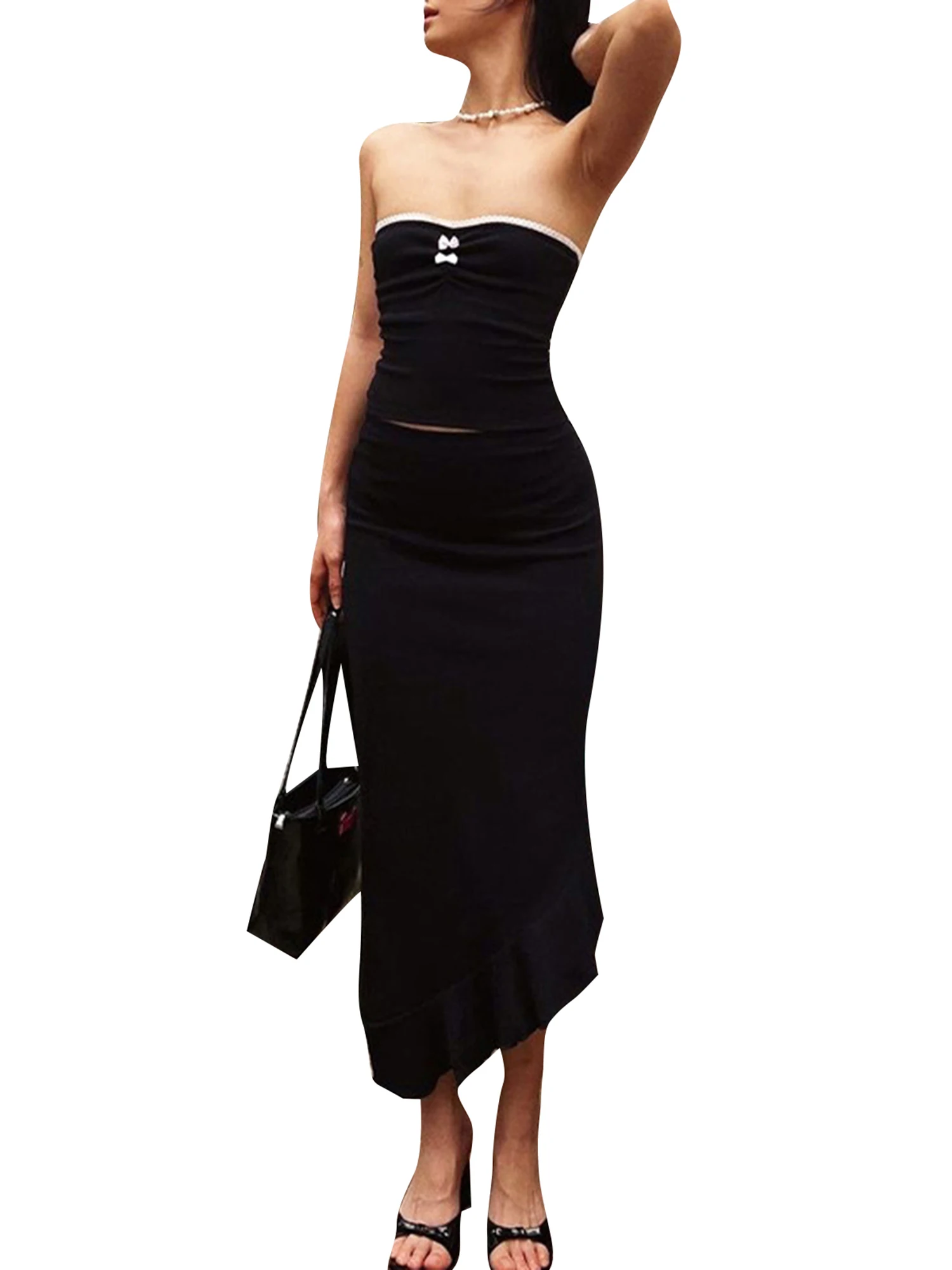 Aststle Women Y2K 2 Piece Maxi Skirt Set Off Shoulder Strapless Crop Tube Top Low Waist Long Skirt Sexy Going Out Sun Dress
Aststle Women Y2K 2 Piece Maxi Skirt Set Off Shoulder Strapless Crop Tube Top Low Waist Long Skirt Sexy Going Out Sun Dress