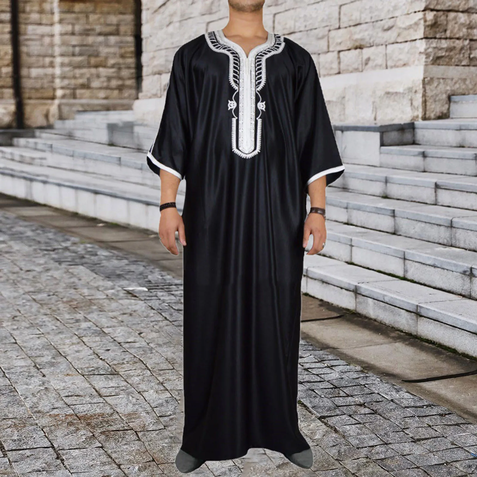 

Muslim Fashion Men Jubba Thobes Arabic Pakistan Dubai Kaftan Abaya Robes Islamic Clothing Saudi Arabia Black Long Blouse Dress