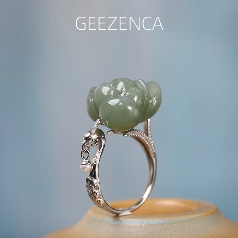 GEEZENCA S925 Silver Natural Jade Jasper Pearl Lotus Women's Ring Vintage Luxury High Quality Open Sizable Cocktail Ring Gift
GEEZENCA S925 Silver Natural Jade Jasper Pearl Lotus Women's Ring Vintage Luxury High Quality Open Sizable Cocktail Ring Gift