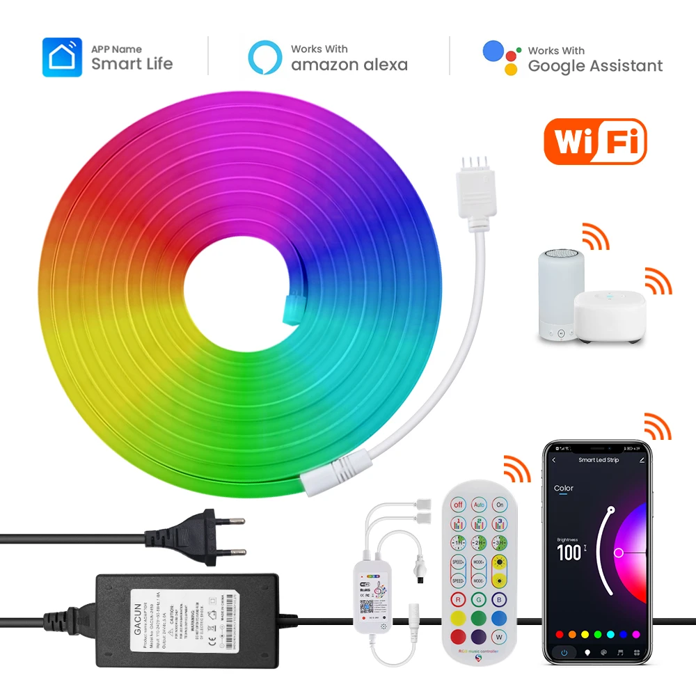 Светодиодная неоновая лента, лампа с регулируемой яркостью, с Wi-Fi, Bluetooth, RGB подсветкой, для украшения комнаты
Светодиодная неоновая лента, лампа с регулируемой яркостью, с Wi-Fi, Bluetooth, RGB подсветкой, для украшения комнаты