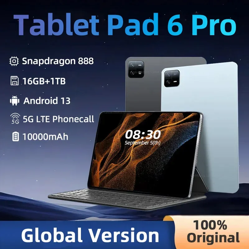 

2024 Original Global Version Android Tablets PC Pad 6 Pro Snapdragon 888 RAM 16GB+ROM 1TB 5G Dual SIM Card 10000mAh HD 4K MiTab