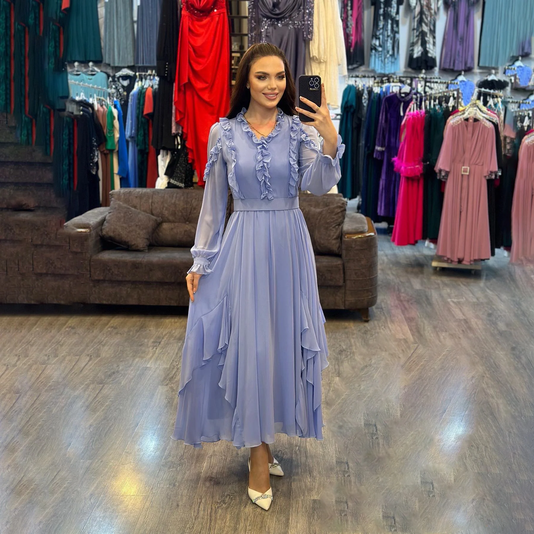 GIOIO V-Neck Luxury Formal Evening Dresses Pleat Ruffles Long Sleeves فساتين سهرة Ankle Length Elegant Prom Gowns Party Women
GIOIO V-Neck Luxury Formal Evening Dresses Pleat Ruffles Long Sleeves فساتين سهرة Ankle Length Elegant Prom Gowns Party Women