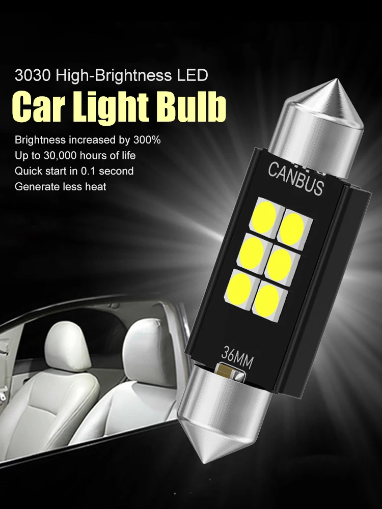 2PSC C10W 12V 3030 C5W High Brightness Canbus Bulb 31mm 36mm 39mm 41mm 6SMD Car Interior Light Reading License Plate Dome light
2PSC C10W 12V 3030 C5W High Brightness Canbus Bulb 31mm 36mm 39mm 41mm 6SMD Car Interior Light Reading License Plate Dome light