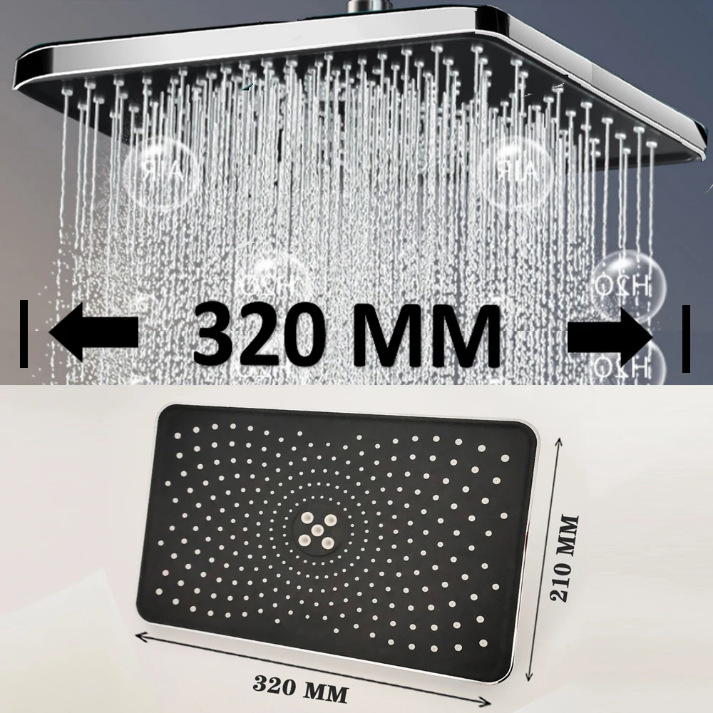 

Large Flow Supercharge Ceiling Mounted Showerhead Black 360 Rotation Abs Thicken High Pressure Big Rainfall Bathroom Shower Head