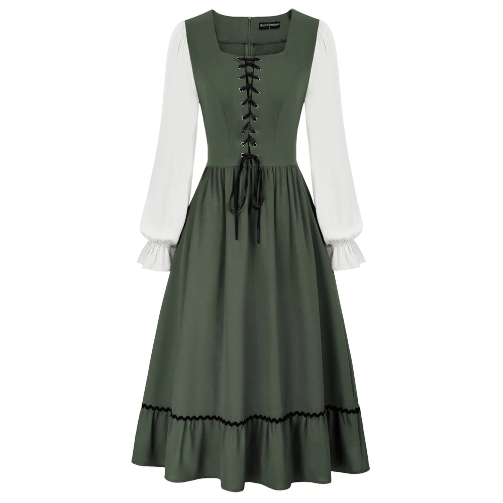 Women Renaissance Contrast Color Dress Long Sleeve Square Neck A-Line Dress Pioneer Colonial Costume Prairie Civil War Dresses
Women Renaissance Contrast Color Dress Long Sleeve Square Neck A-Line Dress Pioneer Colonial Costume Prairie Civil War Dresses
