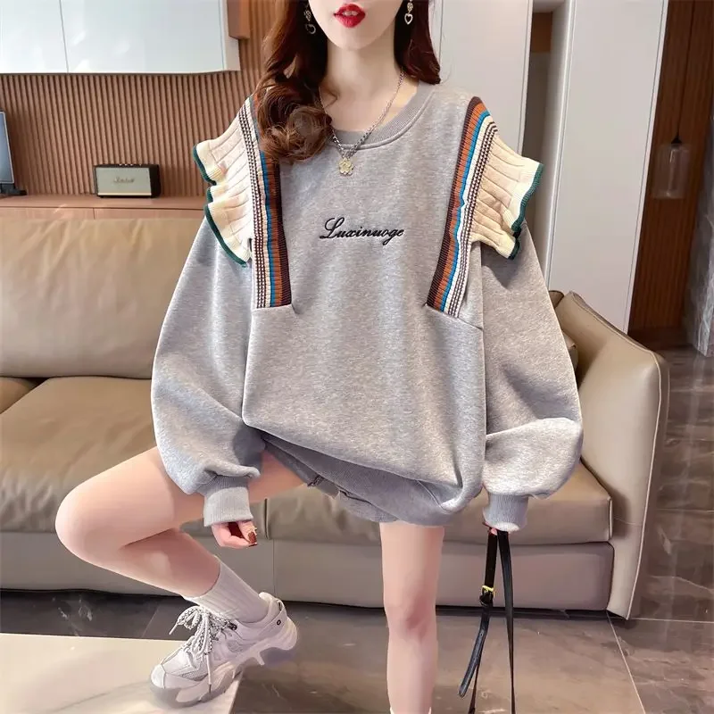 

Baggy Red Pullovers Round Neck Women's Sweatshirt Letter Printing Woman Clothing Loose Top Text Kawaii Cute Graphic Grey Xxl E M