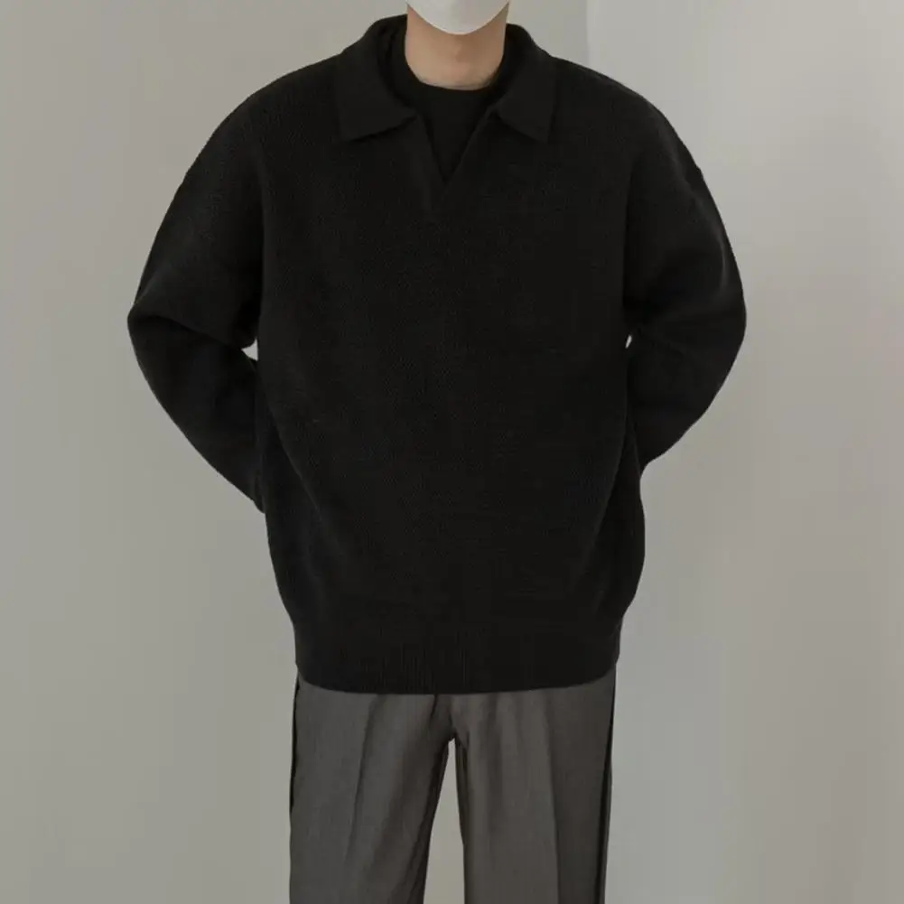 Lightweight Solid Color Sweater Men's Loose Fit Knitted Sweater Lapel Long Sleeve Pullover for Autumn/winter Solid Color
Lightweight Solid Color Sweater Men's Loose Fit Knitted Sweater Lapel Long Sleeve Pullover for Autumn/winter Solid Color