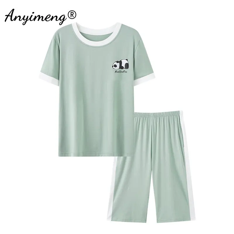 Modal Summer Capri Pants Pajamas Set Panda Printing Elastic Pijama Two-piece Set Pajama Plus Size 4XL Woman Sleepwear for Girls
Modal Summer Capri Pants Pajamas Set Panda Printing Elastic Pijama Two-piece Set Pajama Plus Size 4XL Woman Sleepwear for Girls