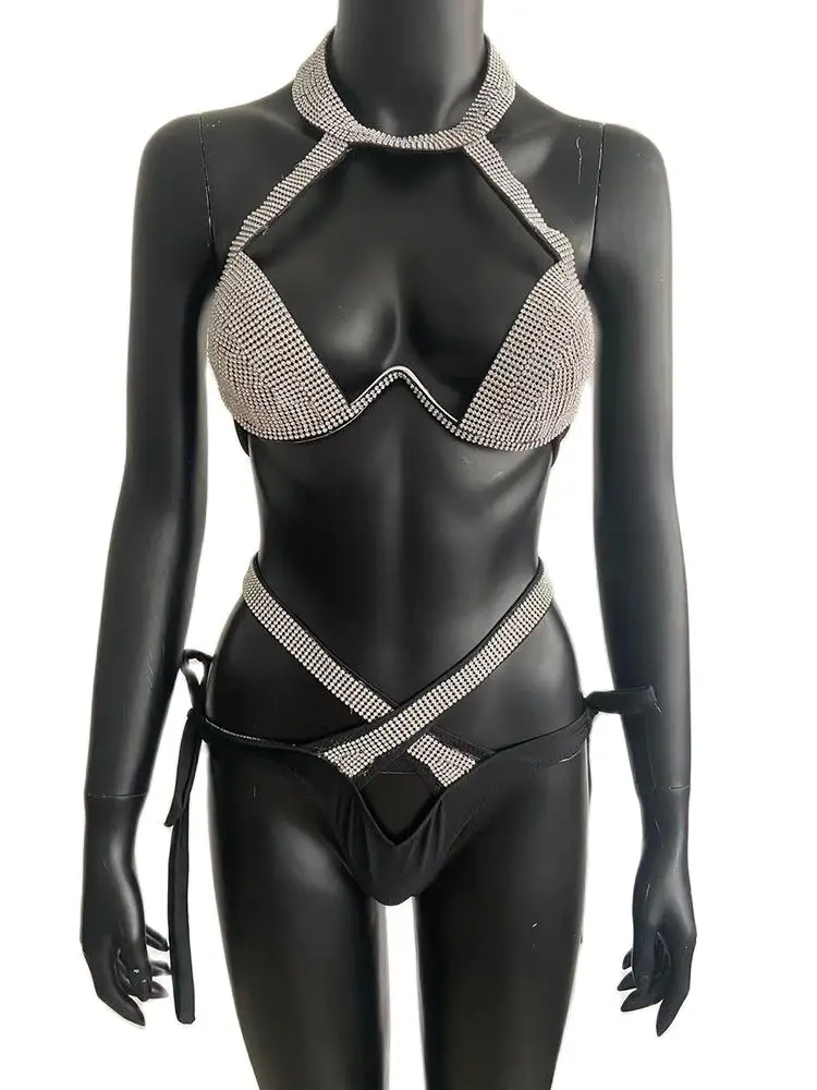 

Summer Beach Swimwear Women's Swimsuit Bikinis Sets 2023 Glitter Diamonds Push Up Padded Bikini Thong Bathing Suit Bra Swimsuits
