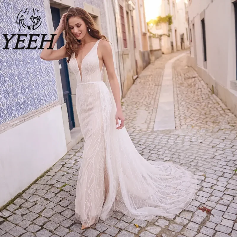 YEEH Wedding Dress Illusion V-neck Luxury Shiny Sequin Bridal Gown Elegant Open Back Court Train Vestido De Noiva for Bride
YEEH Wedding Dress Illusion V-neck Luxury Shiny Sequin Bridal Gown Elegant Open Back Court Train Vestido De Noiva for Bride