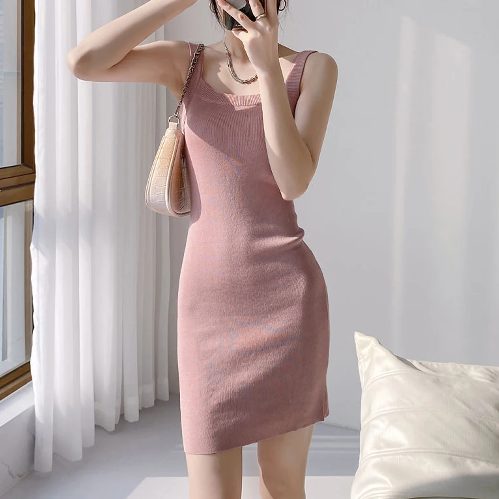 Women Knitted Elastic Suspender Dress Girl's Hip Wrap Skirt MiniDress Black White Grey Apricot Pink Ginger Blue Sleeveless Dress
Women Knitted Elastic Suspender Dress Girl's Hip Wrap Skirt MiniDress Black White Grey Apricot Pink Ginger Blue Sleeveless Dress