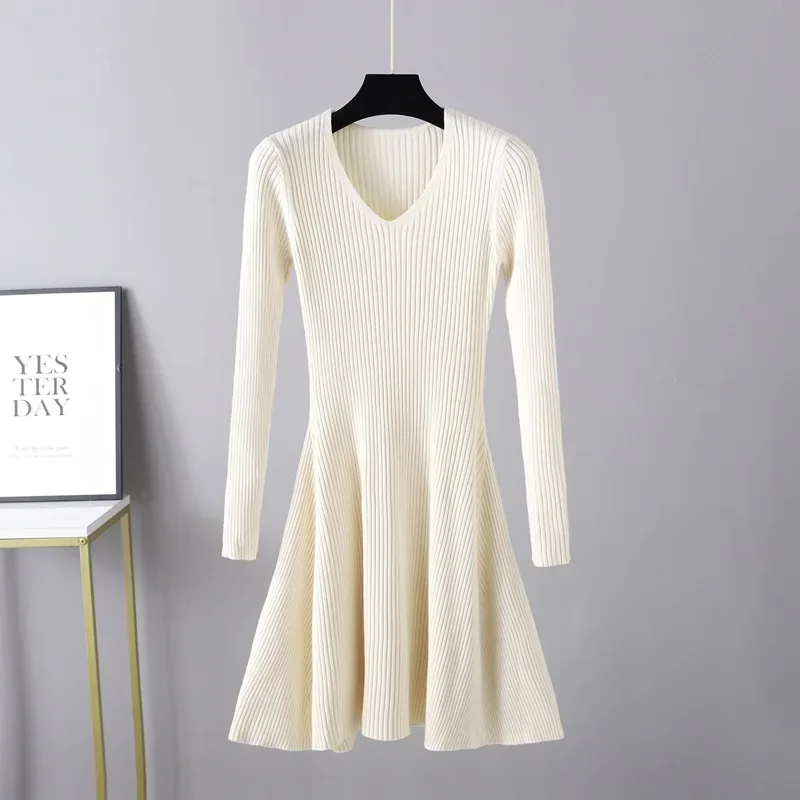 

Office Ladies Autumn Wrapped Knitting Dress Women Elegant Solid Mid-Calf Bodycon Vestidos 2023 Sheath Sweater Dresses Female