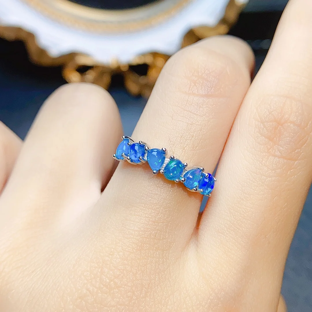 

Кольцо с голубым опалом, реальное искусственное серебряное кольцо, обручальные кольца с натуральным опалом, Уникальный Подарок на годовщину