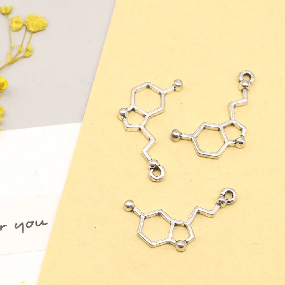

10pcs 13x25mm Chemical Molecules Charms Women Pendant Craft Best Friends Jewelry Antique Silver Color