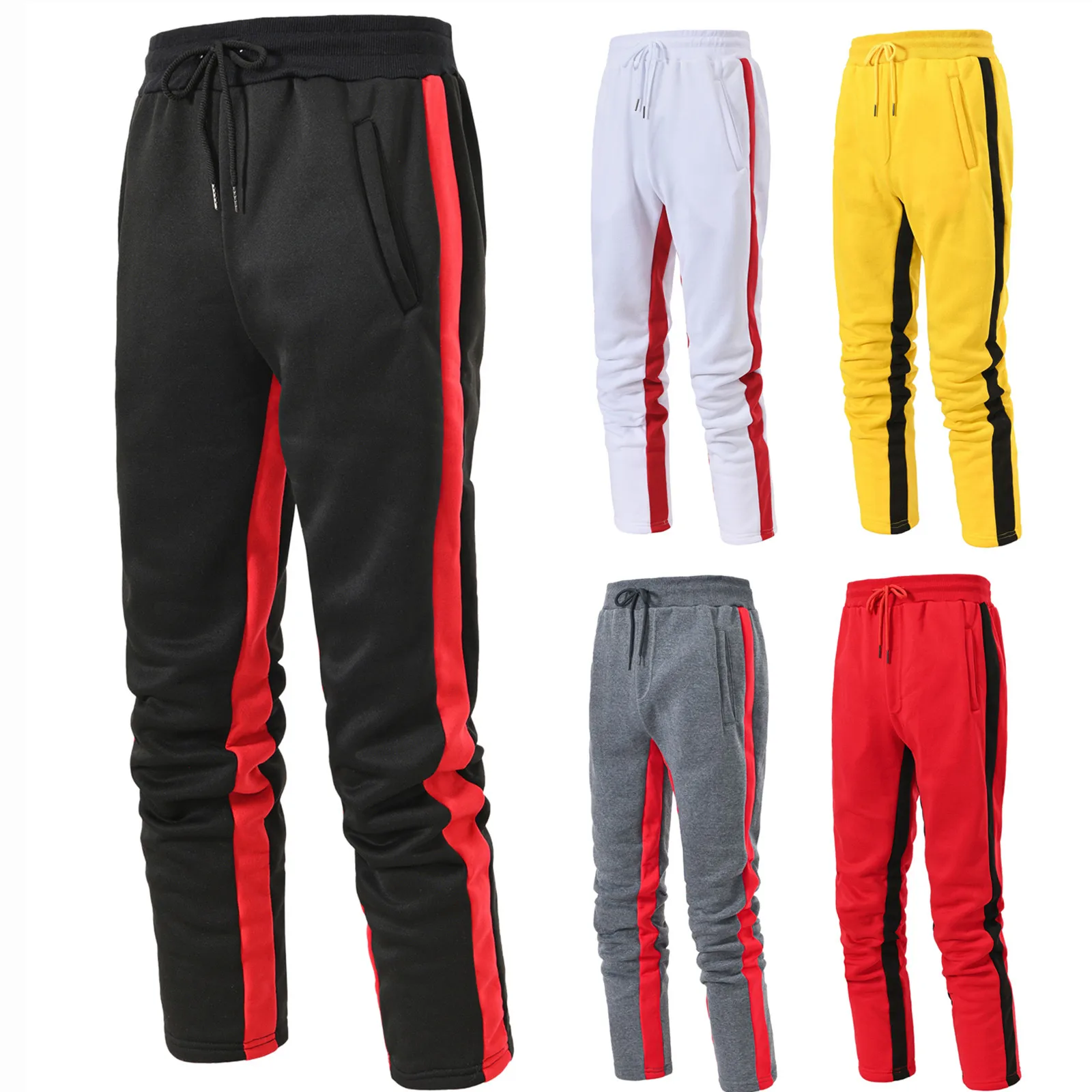 

Men Jogger Pants Fitness Bodybuilding Gym Long Pants Spring Autumn Side Stripe Zippered Casual Fashion Men Sweatpants Trousers