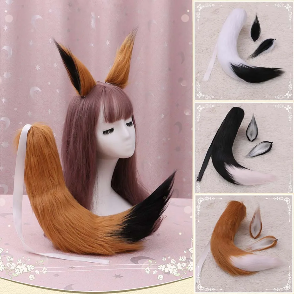 

Anime Plush Fox Ear Headwear Tail Suit Cosplay Animal Furry Beast Ears Lolita Girl Hairband Tail Party Costume Accessories