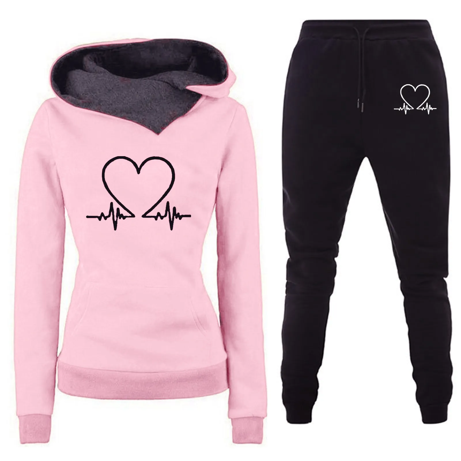 Women's Fashion Heartbeat Printed Sweatshirt Set Long Sleeve Solid Colour Casual Hooded Sweatshirt Long Pants Two Piece Set
Women's Fashion Heartbeat Printed Sweatshirt Set Long Sleeve Solid Colour Casual Hooded Sweatshirt Long Pants Two Piece Set