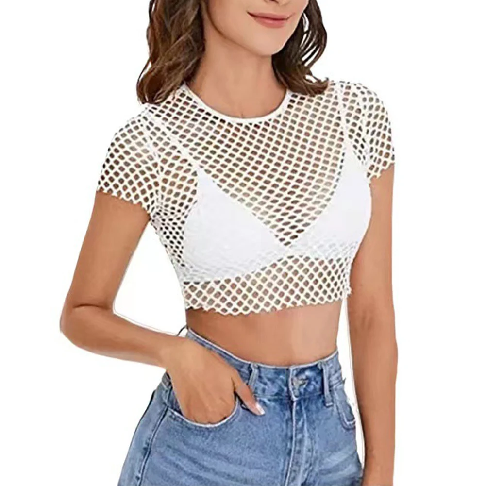 Sexy Women's Sheer Mesh Fish Hollow Out Net Short Sleeve See Though Crop Top T Shirt Blouse in White/Black/Fluorescent T-shirt
Sexy Women's Sheer Mesh Fish Hollow Out Net Short Sleeve See Though Crop Top T Shirt Blouse in White/Black/Fluorescent T-shirt