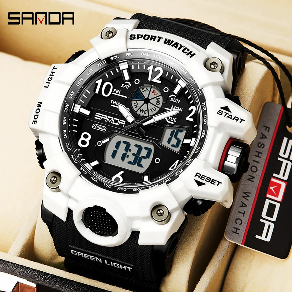 

SANDA Fashion Digital Quartz Watches Men Luxury Brand Sport Wristwatch Man Chronograph LED Dual Display Watch Relojes